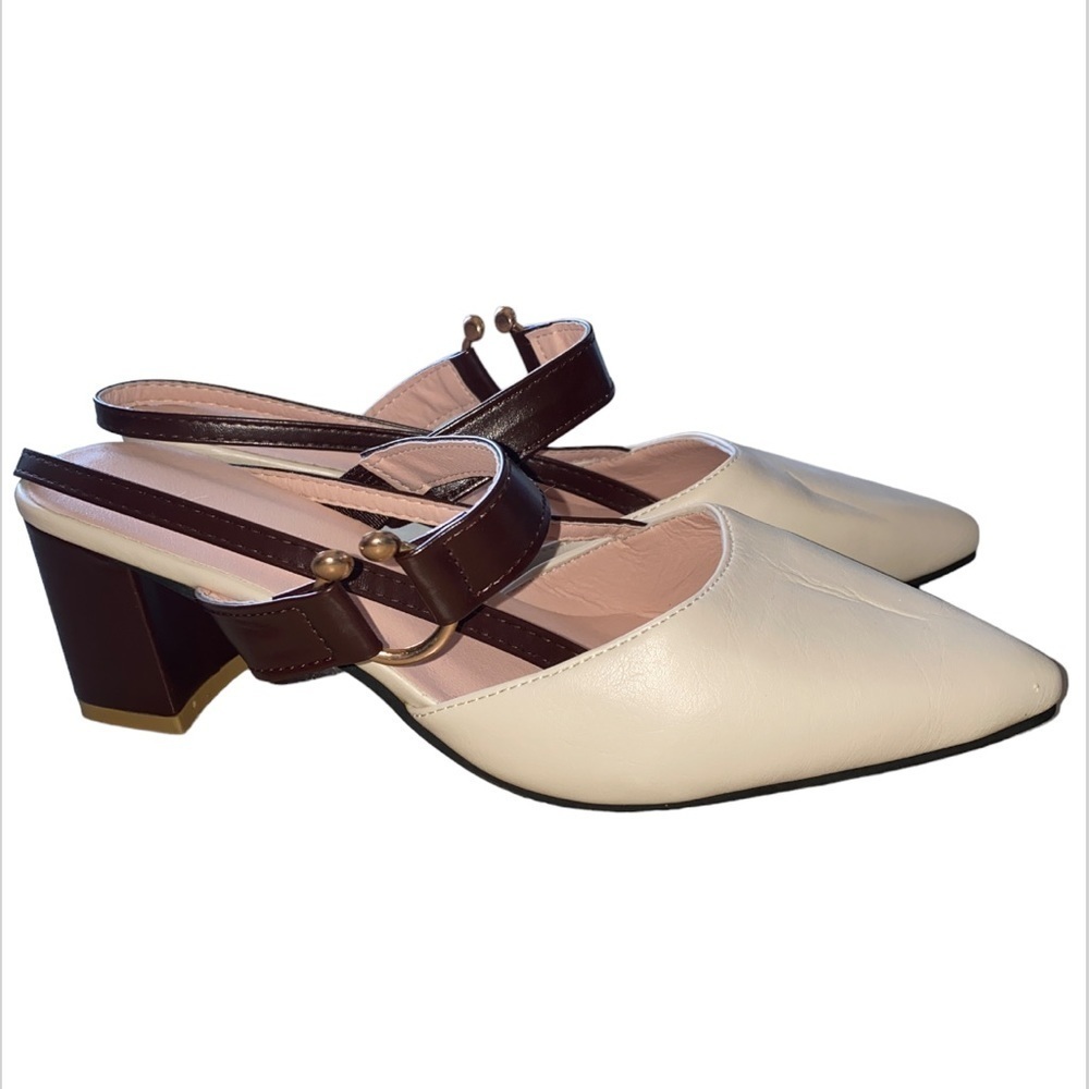 Women's Chunky Heels Sandals Pointed Toe Buckle Slingback Ankle Strap Pumps